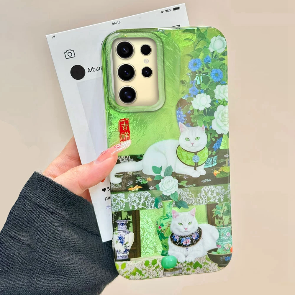 Retro Katze Blume Vortex Muster Frauen Telefon Fall Für Samsung Galaxy S21 S22 S23 S24 S25 Rand Plus FE Ultra Shell taschen Zurück Abdeckung