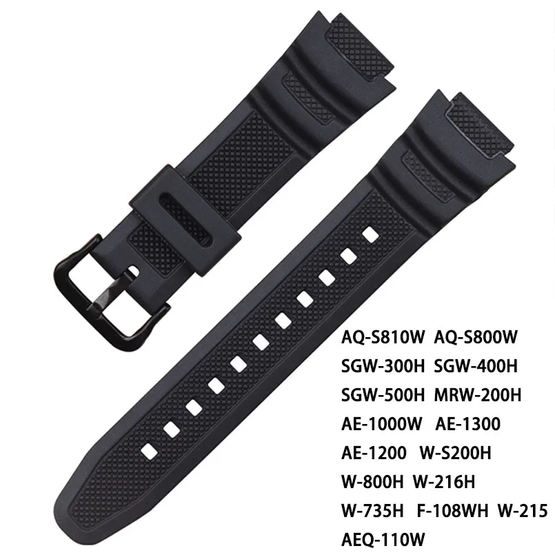 18mm Rubber Watch Strap For Casio AQ-S810W S800W SGW-300H/400H/500H MRW-200H AE-1000W AE-1300/1200 W-S200H/800H/216H/735H Band