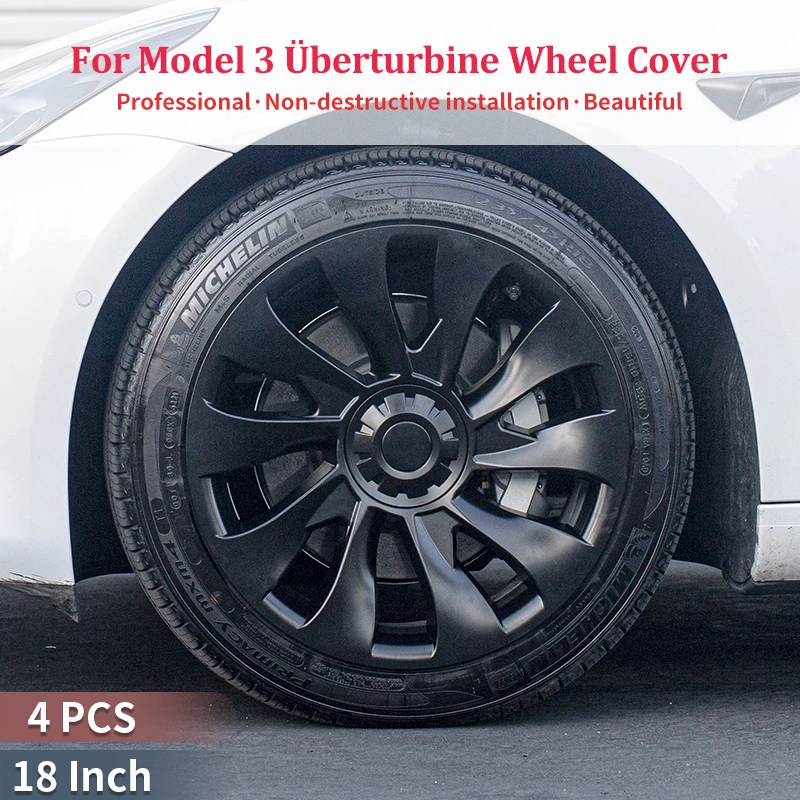 

4PCS 18 Inch Wheel Cap For Tesla Model 3 (2017-2023) Wheel Cover Matte Black Replacement Wheel Hub Cap Full Rim Cover Accessorie