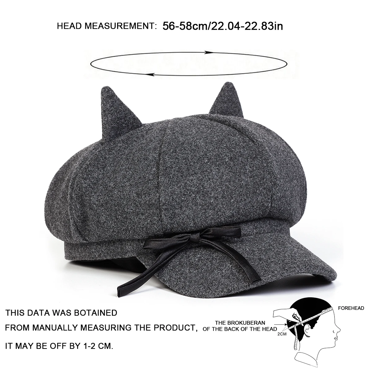 Unisex Personalized Demon Horn Bow Newsboy Hat Spring and Autumn Retro Beret Hats Wild Casual Hats Octagonal Cap