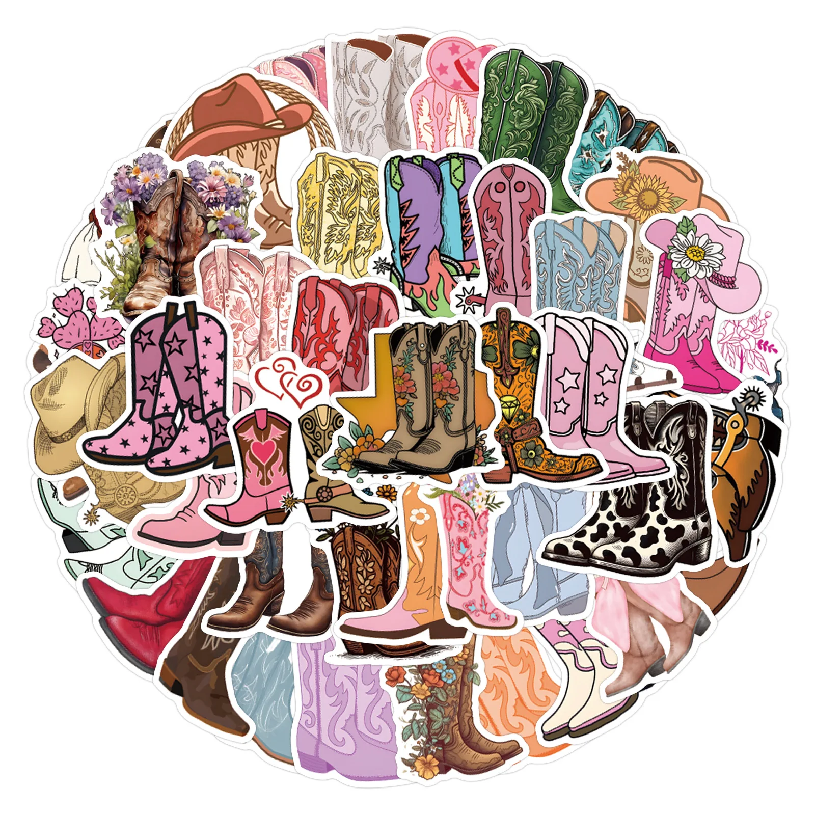 10/55PCS Retro Cowboy Boots Graffiti Stickers Personalized Cool Creative Decal Kids Toy for Skateboard Shoe Rack Stationery Box