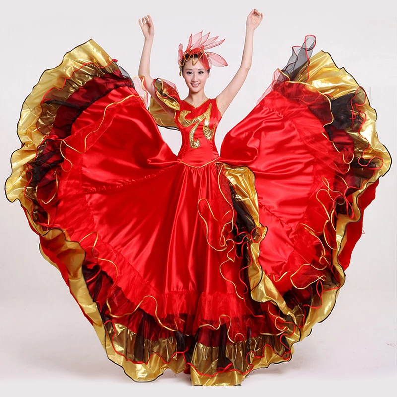 Traje de baile español para mujer 180/360/720 vestido de Flamenco de danza gitana clásica faldas oscilantes grandes actuación en el escenario del