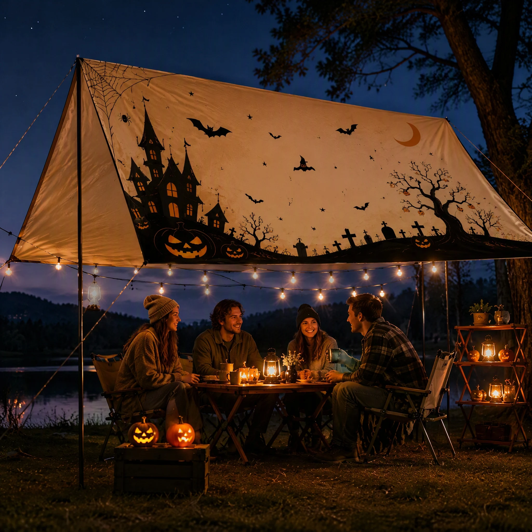 Custom Halloween Canopy Shelter Tent Personalized Pattern Waterproof Outdoor Awning Sunshade for Haunted House Party Decoration