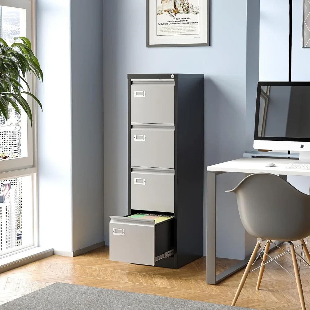 خزانة ملفات معدنية بقفل عمودي للمكتب المنزلي - خزانة تخزين بأربعة أدراج مع أمان