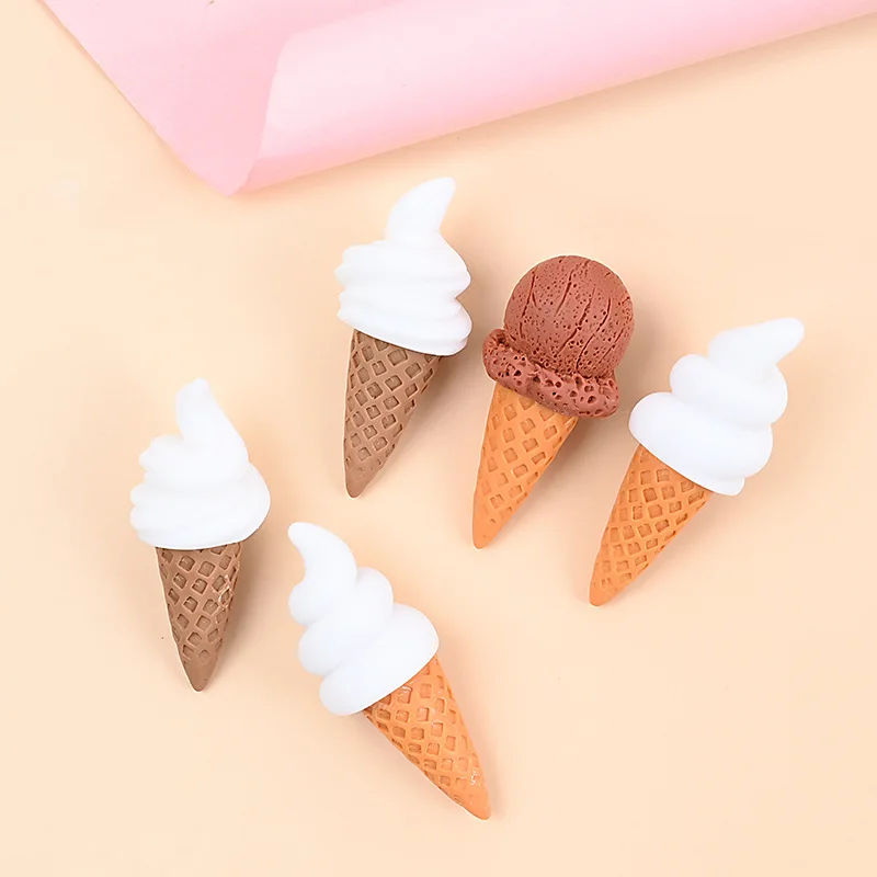 10pcs Cartoon Kawaii Mini Resin Ice Cream Scrapbook Embellishment Miniature Flatback Cabochon Material Supplies Phone Case Diy