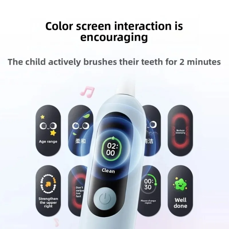 Xiaomi Kids Electric Toothbrush Pro With Color Screen Smart Electric Toothbrush Soft Bristle Gum Protecting Sonic Cleaning Gift