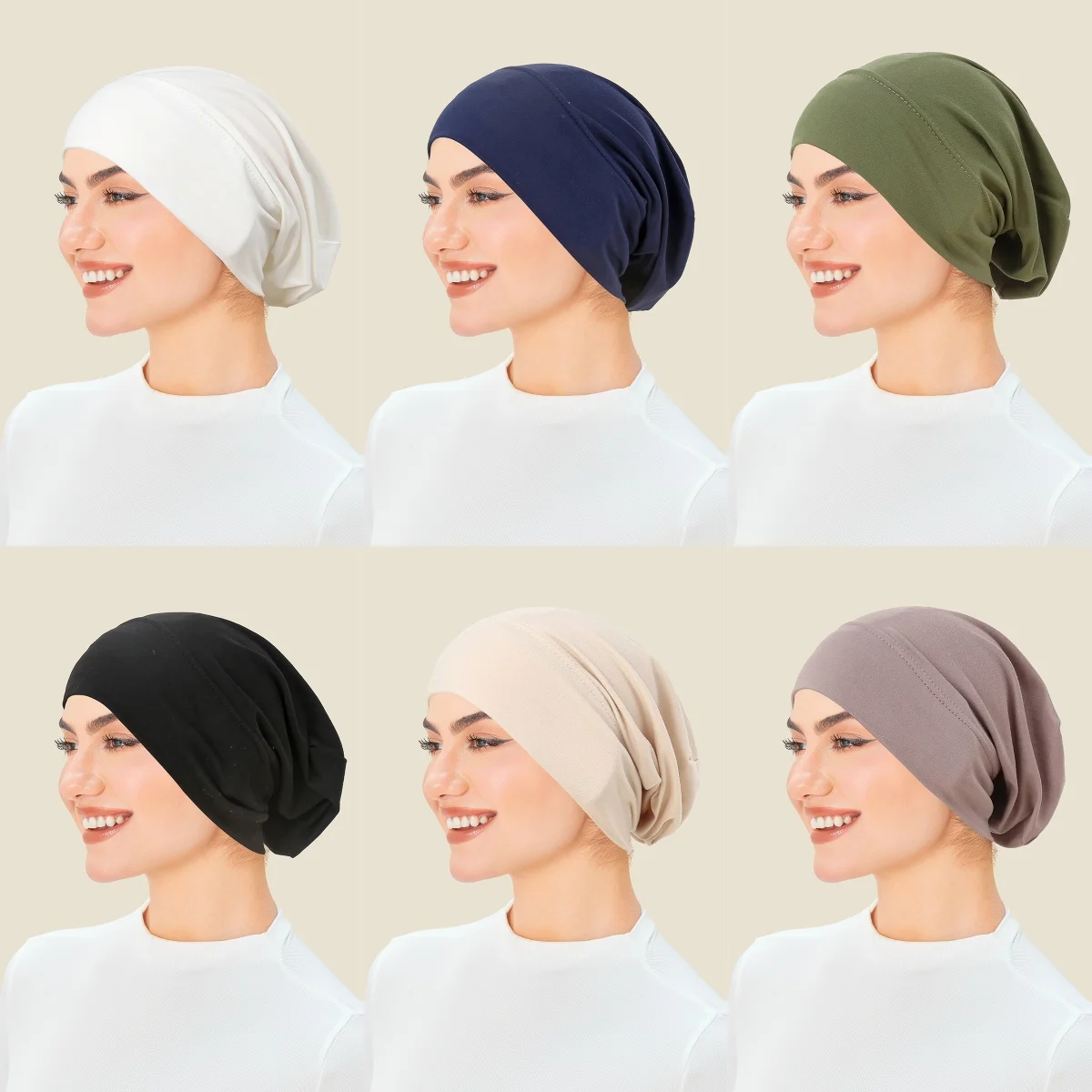 

Trendy Ramadan Muslim Fashion Hijab Caps Women's Headscarf Hat Chemo Hats Hair Care Solid Color Turban Bonnet Adjustable