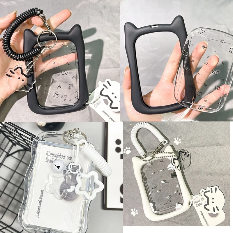 

Cute Cat Ear Photocard Holder Transparent Kpop Idol Card Holder Binder Photocard INS Style Backbag Pendant Decor Keychain