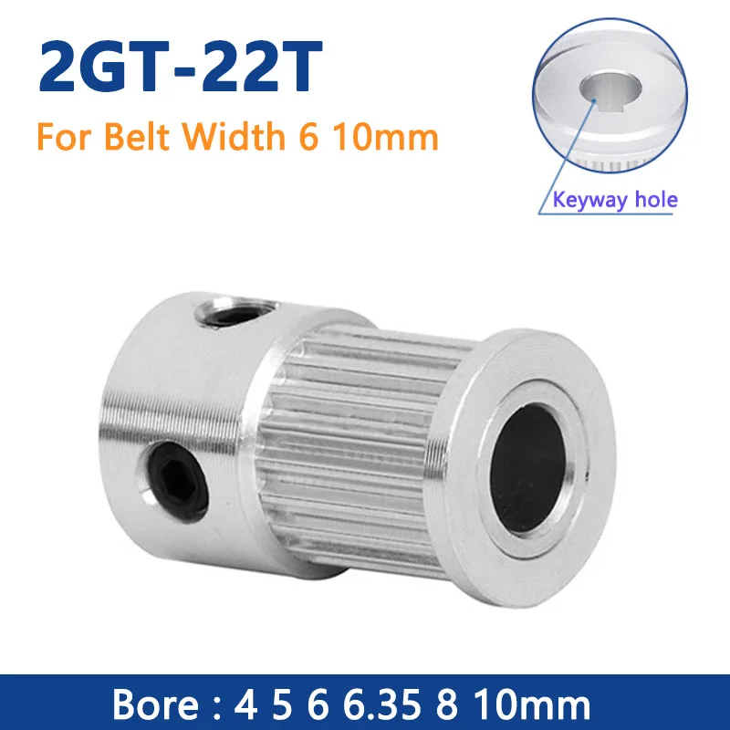 1pc 22T 2GT Timing Pulley Bore 4 5 6 6.35 8 10mm for Width 6mm 10mm GT2 Synchronous Belt 3D Printer CNC Parts 22 Teeth Pitch 2mm