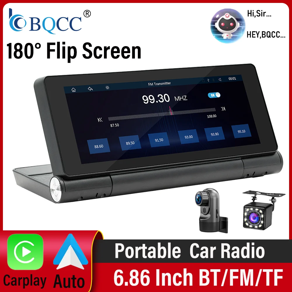 

BQCC 6.86'' Portable Folding Screen Car Radio Multimedia Video Player Wireless Carplay Android Auto TYPE-C interface Car Stereo