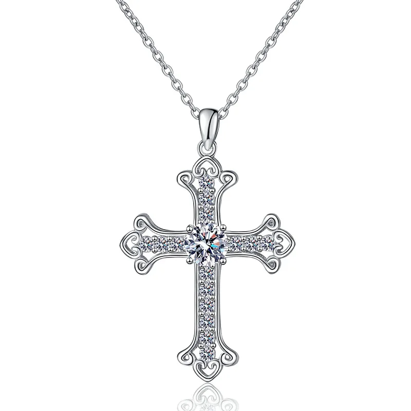 D Color Moissanite Seiko Cross Pendant Necklace Moissanite High-Quality Silver Necklace Women's Platinum PT950 Mark