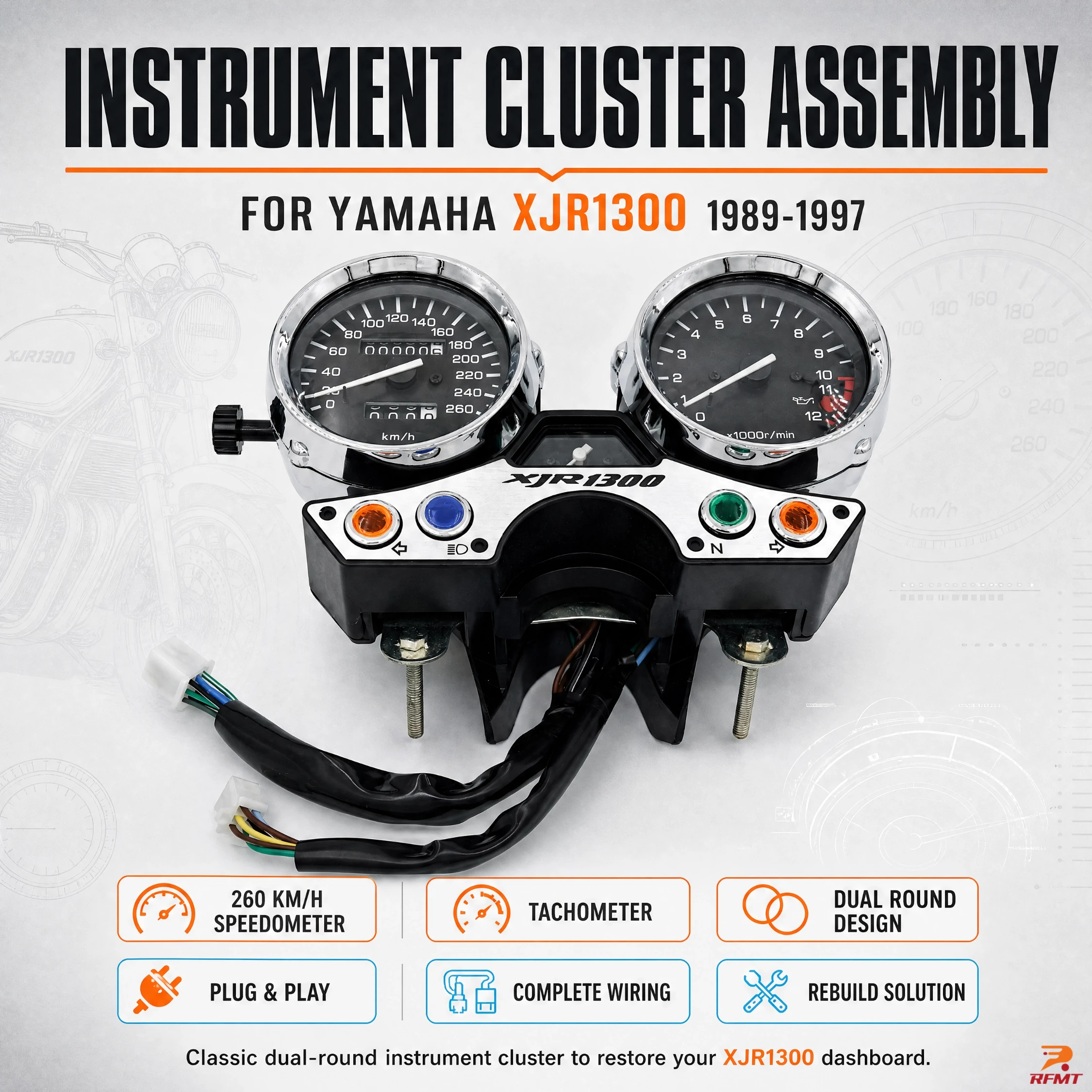 Motorcycle Speedometer Tachometer Odometer Gauge Instrument Cluster Assembly Meter For Yamaha XJR1300 XJR 1300 1989-1997 260KM