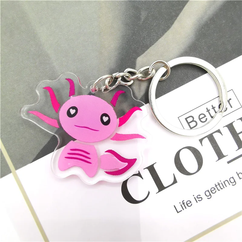 Axolotl Pink Dragon Anime Acrylic Pendant Keychains Holder Cool Cartoon Figures Keyrings Cosplay Jewelry Gifts Id Badge Holder