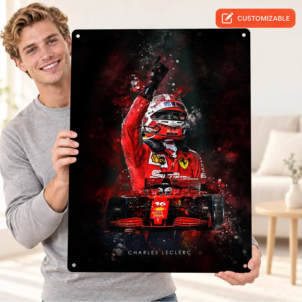 Charles Leclerc Printed Poster Personalized Aluminum Metal Sign Sports Photo Collage Wall Art For Garage Motorsport Lover Gift