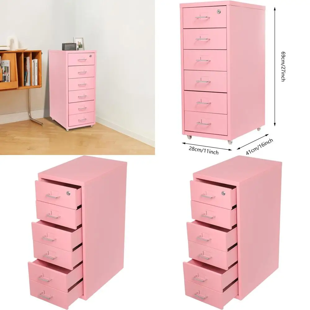 

Вертикальный металлический шкаф для документов с 6 ящиками и замком для домашнего офиса, розовый, для файлов формата Letter/Legal/F4/A4