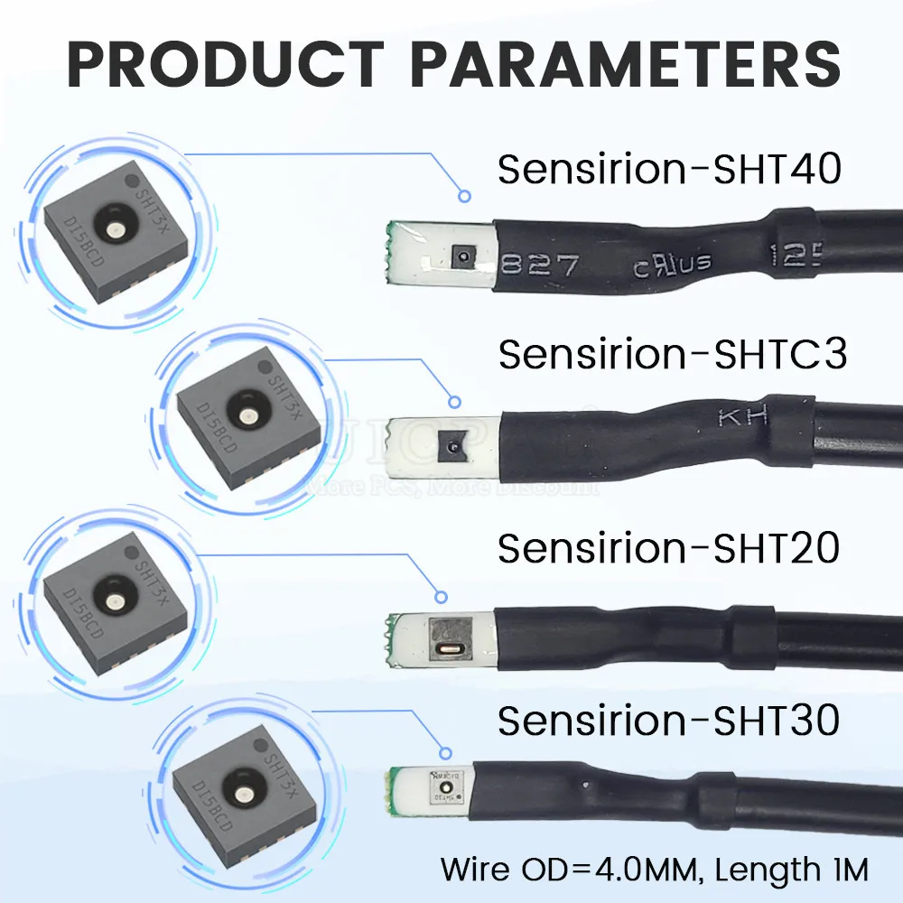 1M I2C Output SHT20 SHT30 SHT40 SHTC3 Temperature Humidity Sensor Module Probe Cable Waterproof Digital Capacitance Sensors