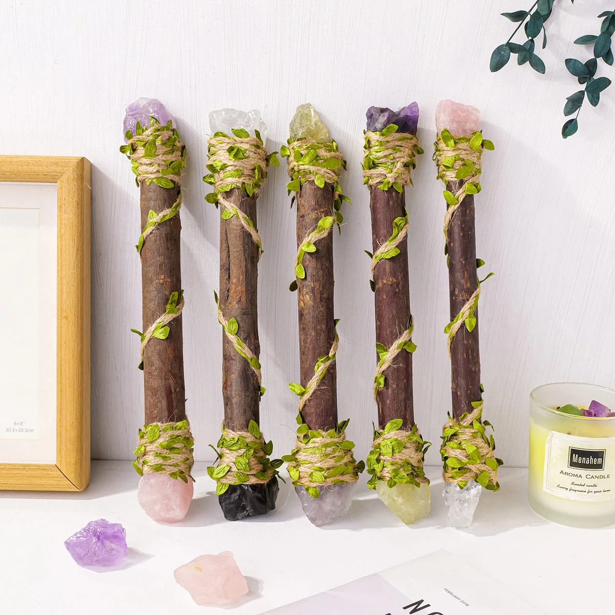 

1pc Natural Crystal Double Headed Raw Stone Scepter Scepter Magic Walking Stick Prop Decoration Home Decoration