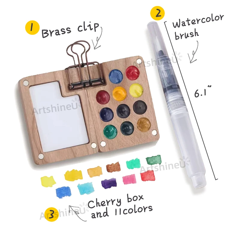 Imagem -06 - Portátil Viagem Mini Caixa Aquarela Handmade Noz Caixa de Madeira de Cereja 0.5ml 11 Grades Artista Suprimentos Estudante