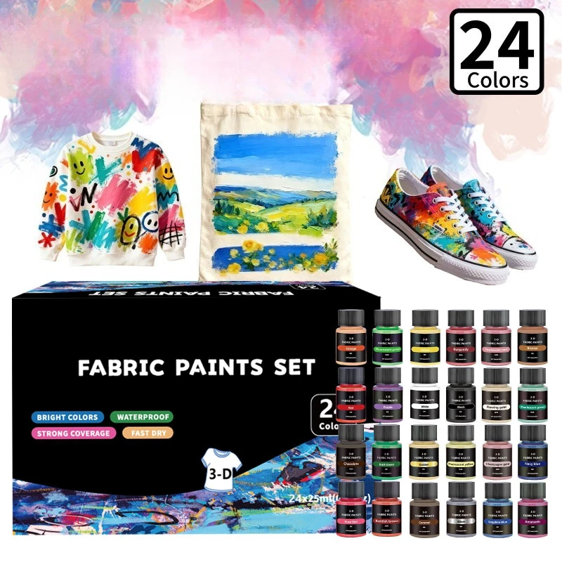 12/24 Color 25ml Water-resistant Textile Pigment Children's Handmade DIY Shoes Clothing Painting Graffiti Acrylic Paint Set