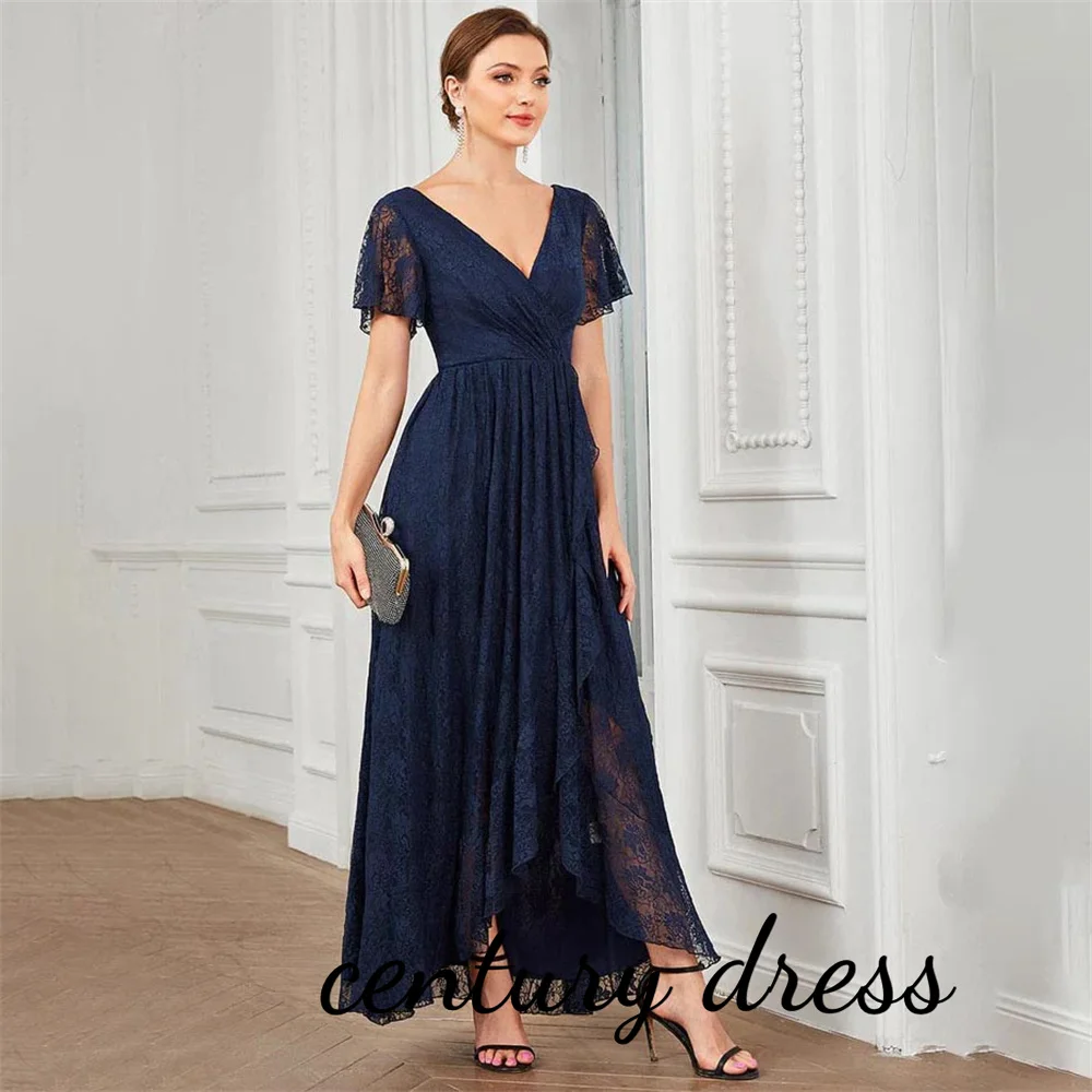 

Customized V-neck Women Prom Formal Dress Mother Of The Bride Short Sleeve Charming Lace Party Dresses Women Evening Gowns