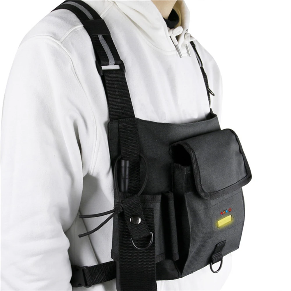 التكتيكية اسلكية تخاطب سترة في الهواء الطلق ليلة وامض تحذير سترة قابل للتعديل متعددة الوظائف حقيبة صدر للرجال CS الصيد التخييم #5