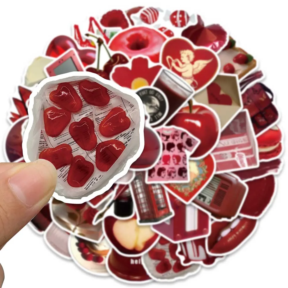 50pcs INS Style Vintage Red Simple Stickers Aesthetic DIY Decals Water Bottle Laptop Luggage Fridge Scrapbook Diary Stickers