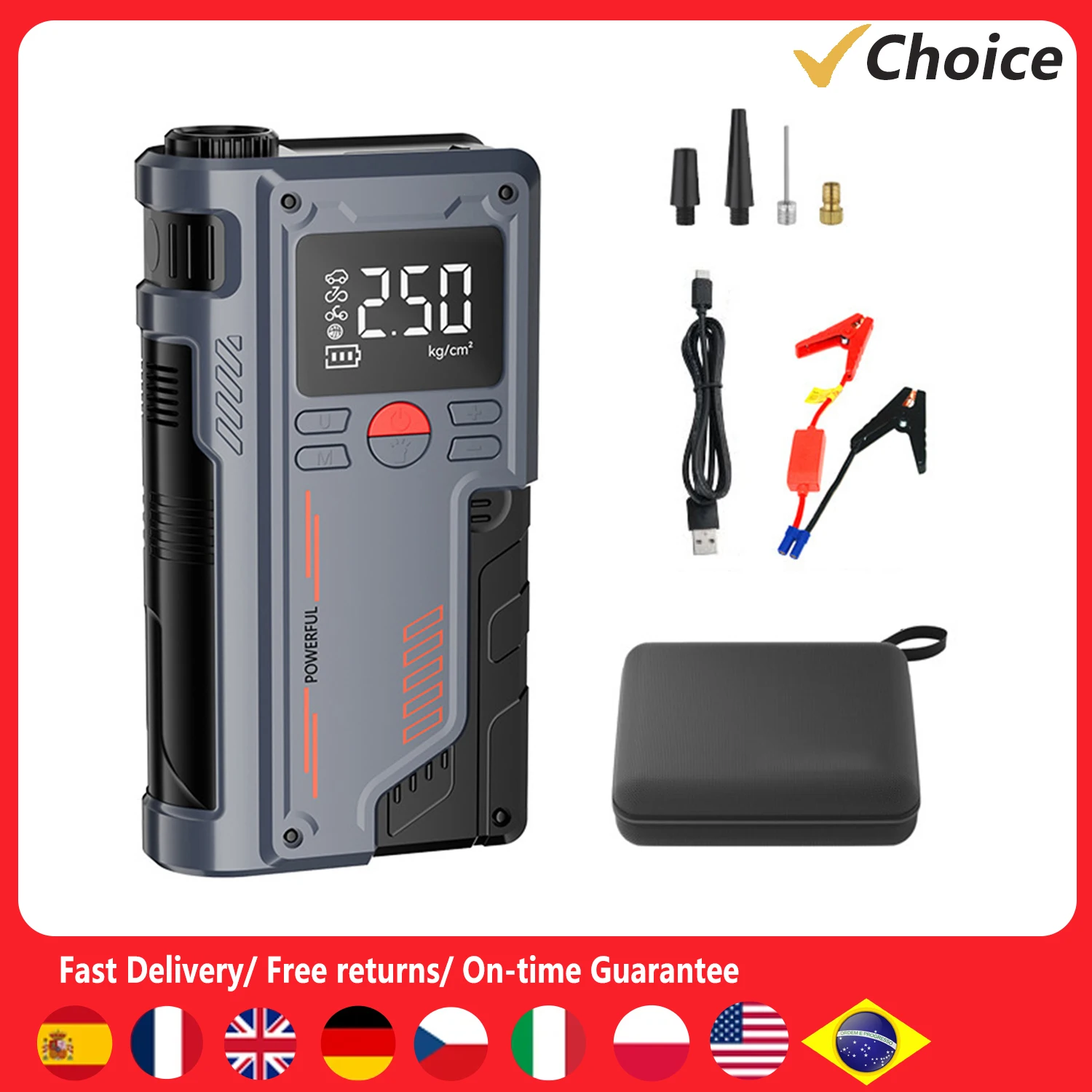 

14.8V Tire Inflator Portable Car Emergency Power Bank Jump Starter 10000mAh Air Pump Battery Booster Device Up to 4.0L Gas