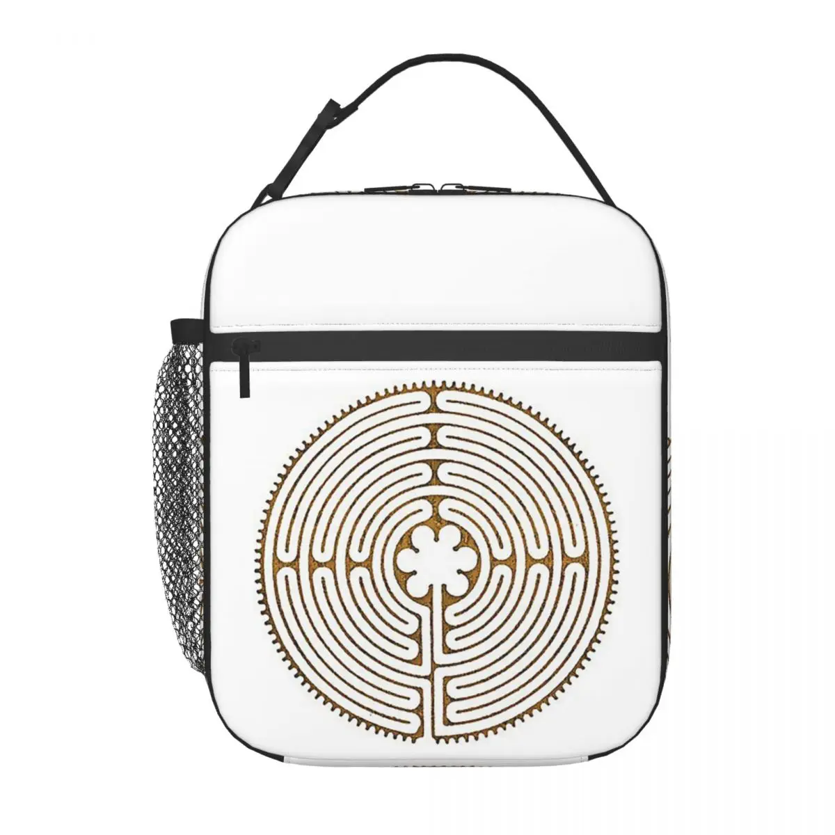 Symbol Chartres Labyrinth Metal Gold Antique Style Insulated Lunch Bag for Women Children Food Boxes Thermal Lunch Box Tote