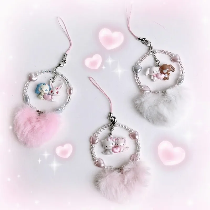 Japan Sanrio Sugarbunnies CharmmyKitty Love Pendant Doll Charm Sticker Plush Crossbody Small Cartoon Kawaii Anime Plush Toy