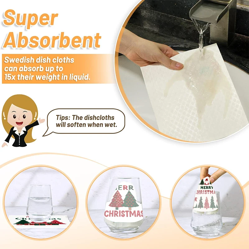 6 قطعة شجرة عيد الميلاد أطباق المطبخ غسل تنظيف طبق القماش قابلة لإعادة الاستخدام غسل سوبر ماصة الخرق المنزل مسح منشفة الملابس