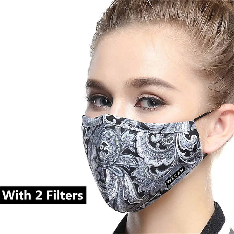 Kpop Cotton Black Mask Mouth Face Mask Anti PM2.5 Dust Mask with 2pcs Activated Carbon Filter Korean facemask Washable Face Mask