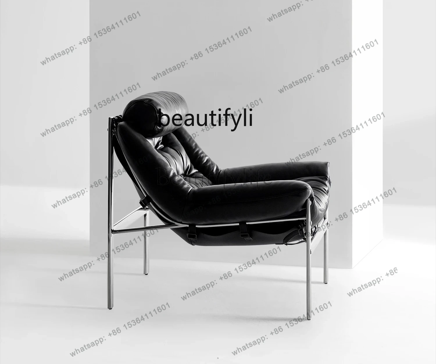 Leather Stainless Steel Designer Leisure Chair Top Layer Cowhide Headrest Single Sofa Chair