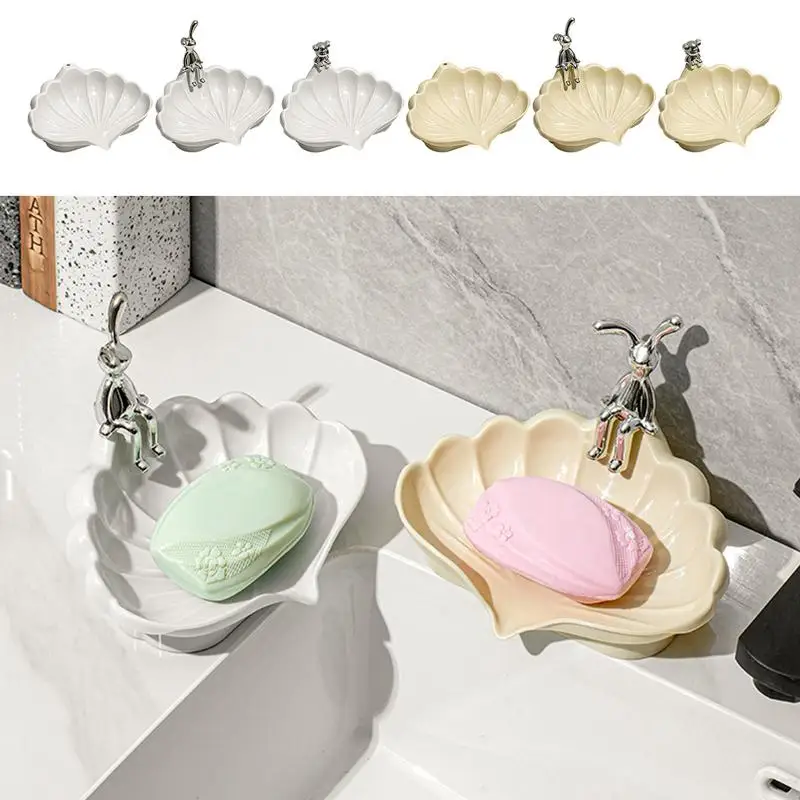 

Shell Soapbar Holder Rabbit Shell Storage Box Self Draining Sea Shell Shape Soap Holder Bear Drain Soap Box Bathroom Accessories