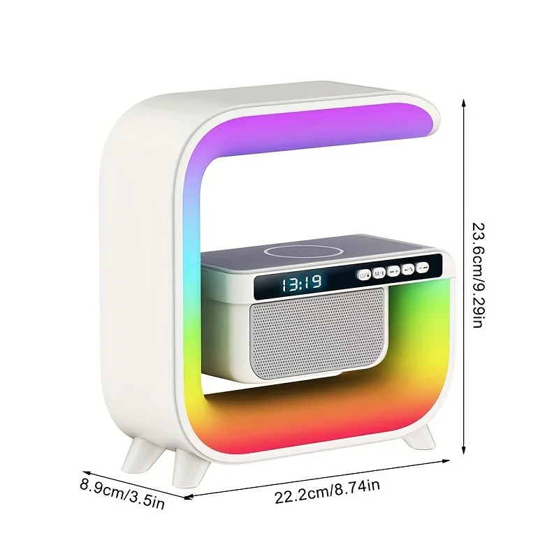 1 قطعة ضوء ليلي RGB متعدد الوظائف ملون أيضًا مكبر صوت أيضًا شاحن لاسلكي أيضًا ساعة منبه لهدية عيد الميلاد
