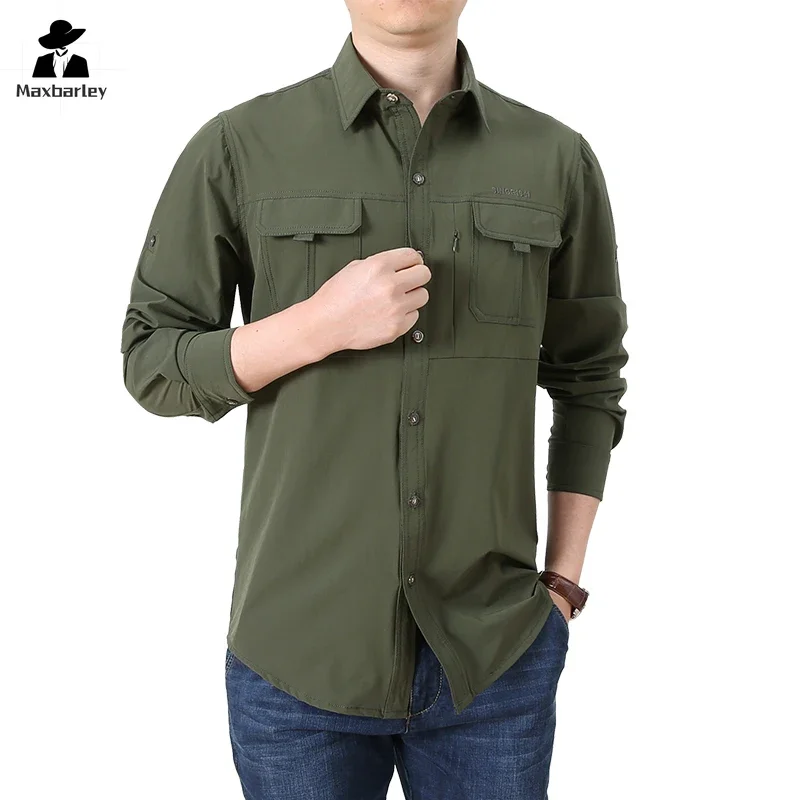 Summer Jacket Upf 50+ Sun Protection Fishing Shirts Men\'s Quick Dry Long Sleeve Shirts Mesh Breathable Hiking Work Cargo Shirts