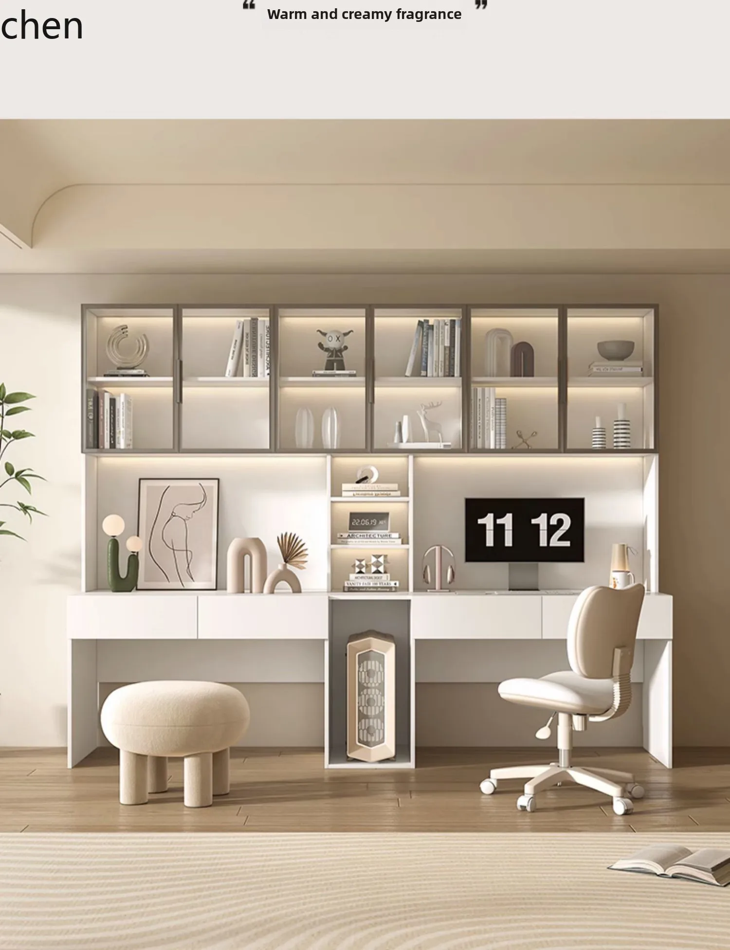 double desk with bookshelf integrated table combination light luxury modern desktop computer table