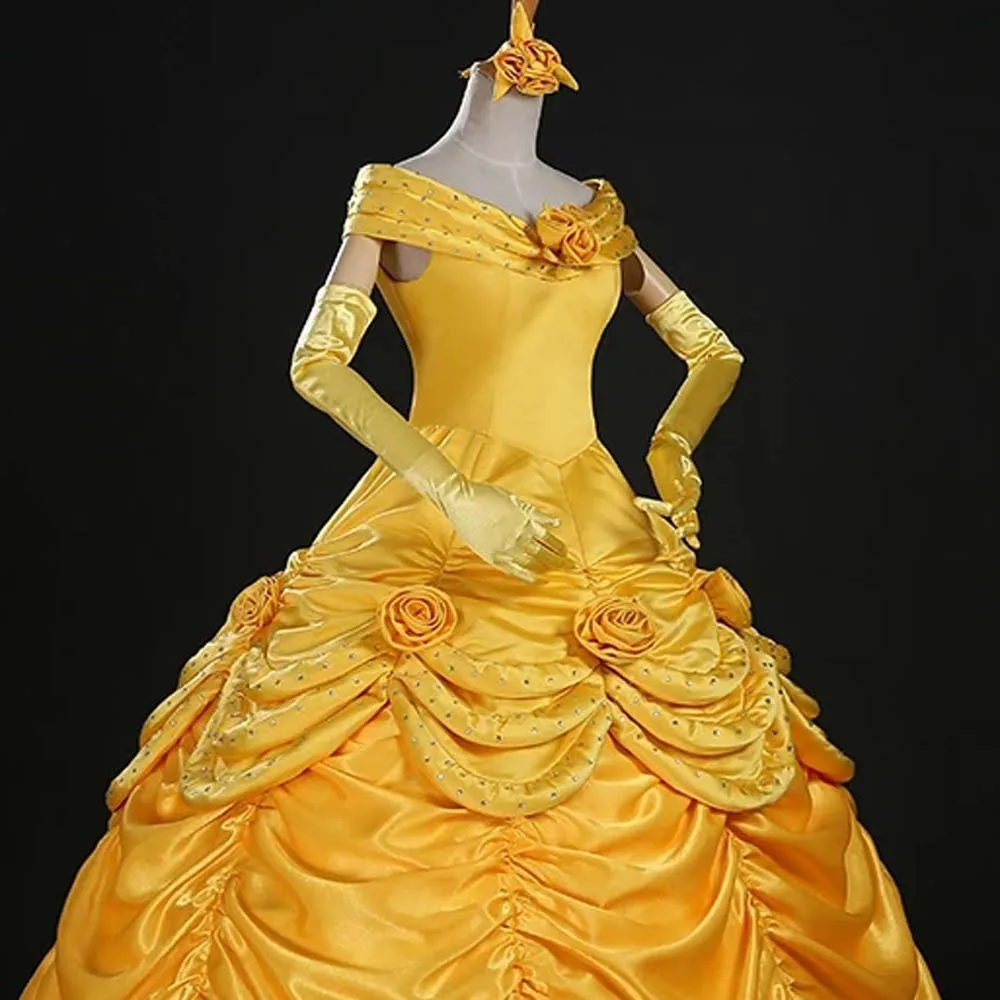 Top Quality Princess Belle Dress Luxury Crystal Cosplay Costume Dress For Women Halloween