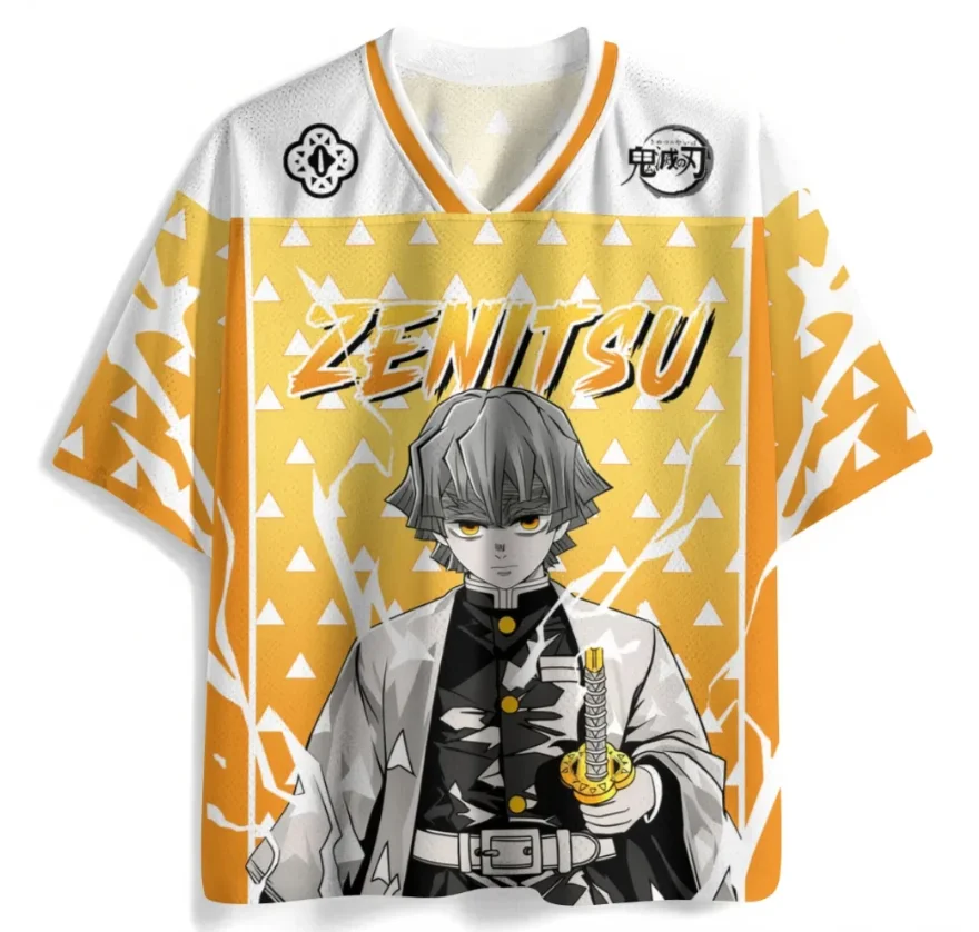 Demon Slayer Printed Mesh Sports Speed Drying Anime My Wife Shanyi Lei's Breath Thunder Dragon Pattern Sports Shirt