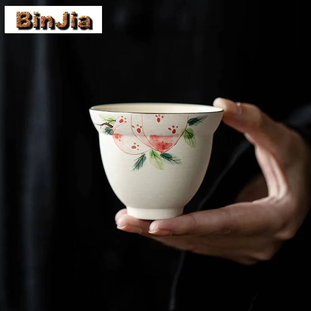 2Pc/Set Japanese Powder Yin Teacup Hand Painted Longevity Peach Master Cup Small Gourd Tea Bowl Zen Chazhan Kung Fu Teaset 85Ml