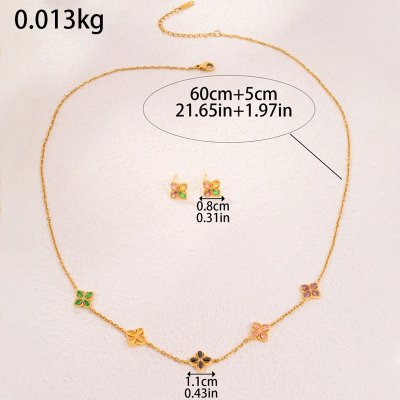 18k PVD Gold Plated Stainless Steel Four-leaf Clover Necklace Earrings Suit for Women New Trend Fashion Waterproof Jewelry Set