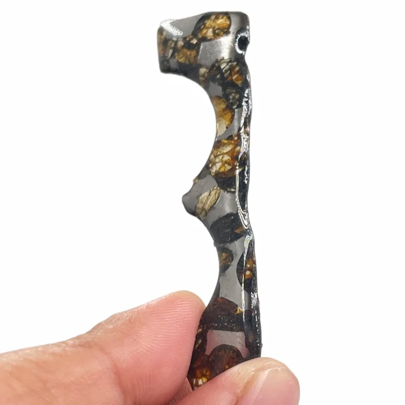 Natural Seymchan Pallasite Meteorite Unique Irregular Long Slice Hand Polished Olivine Meteorite Specimen Collector Gift -TA841
