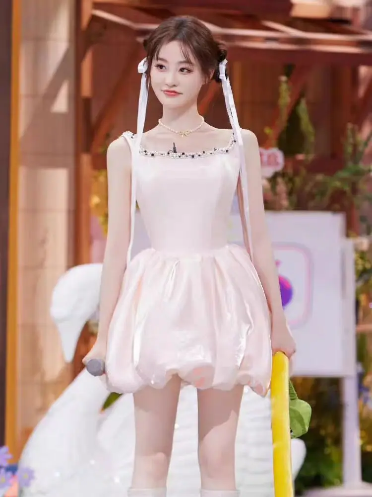 

Pink Birthday Girl Dr Ball Gown Sle Heavy Embellied Strapl Draped Skirt ort Length Wedding Anniversary Dr