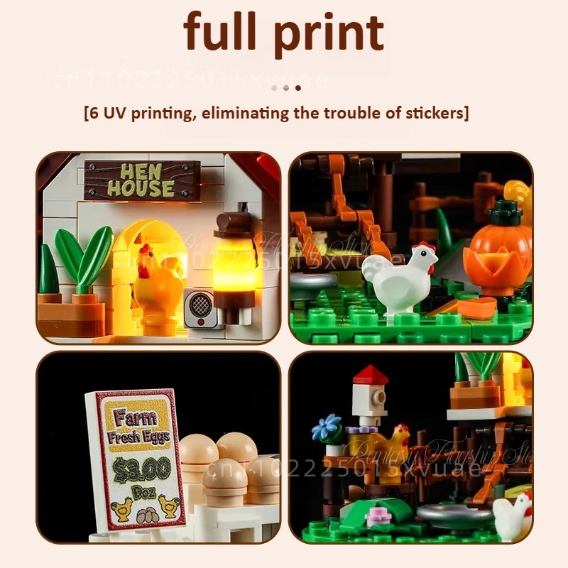 Farm Life Bouwstenen Mini Henhouse Street View Volledige Print Assemblagemodel Verlichting Speelgoed Tafelblad Accessoires Kinderen Cadeau