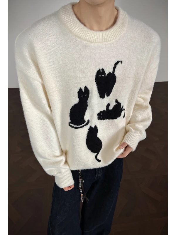 

Soft Big Size round Ne Long Sve Knitted Sweater Men Women Casual Loose Fit Autumn Winter Warm Fluffy Patterned Top