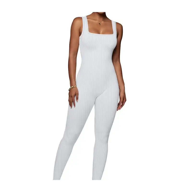 순색 민소매 조끼 원피스 리브드 스퀘어 칼라 백리스 힙업 슬리밍 여성 크로스보더 패션