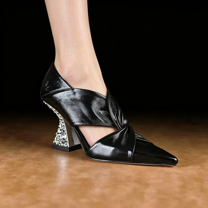 Women's new summer leather pointed hollow rhinestone high heels with high-end temperament, wrapped in toe,M ü ller shoes sandals