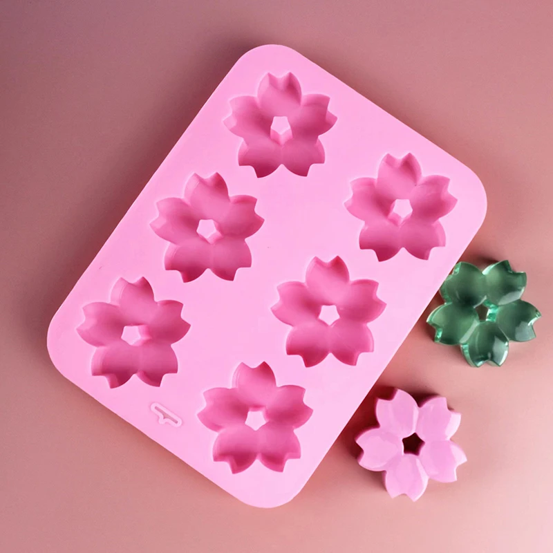 Y 6 Cavity Cherry Blossom Shape Soap Mould Silicone Mold For Handmade Soap Making Handicraft Flower Soap Candle Cake Baking Mold