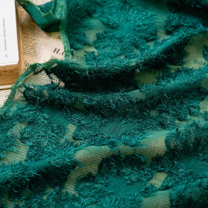 Elegant Chiffon Fabric with New Soft Tassel Design for Wedding and Party Dresses Sewing Cloth By The Meter
