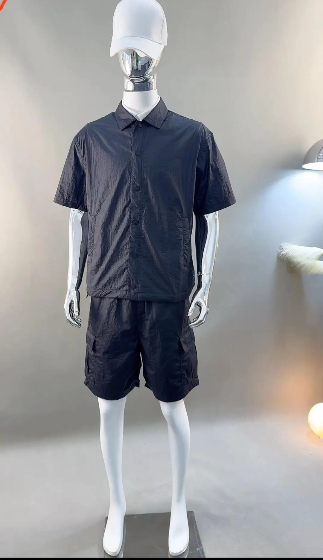 Men Golf Set Windproof Striped Top Slim Fit Windproof Capri Pants Outdoor Sports Golf Outfit