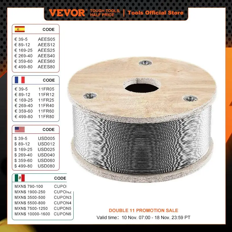 

VEVOR 500 1000Feet Steel Wire Cable 316 Stainless Steel Rope 1/8Inch 1760lbs Breaking Strength 1x19 Construction for Home DIY